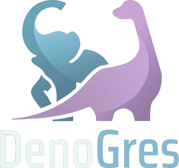 the DenoGres logo: a blue elephant and a purple dinosaur
